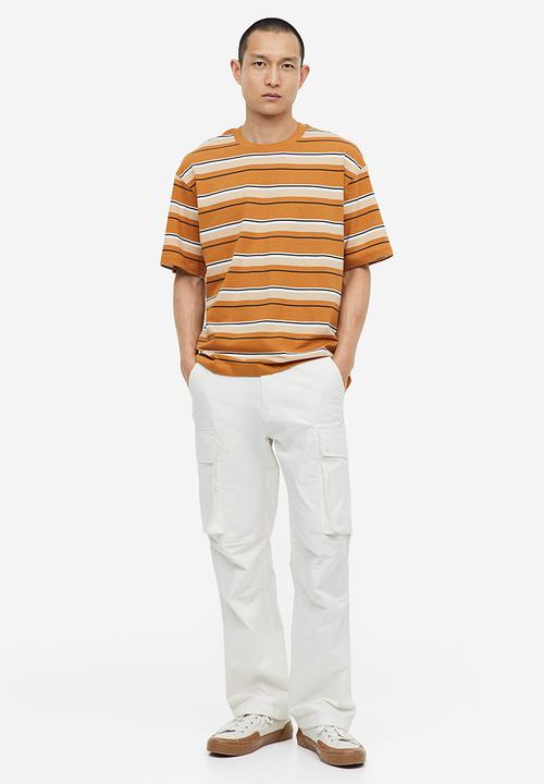 H&M - Relaxed fit cotton T-shirt - dark beige striped