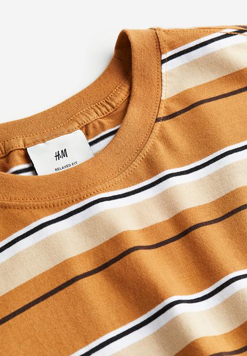 H&M - Relaxed fit cotton T-shirt - dark beige striped