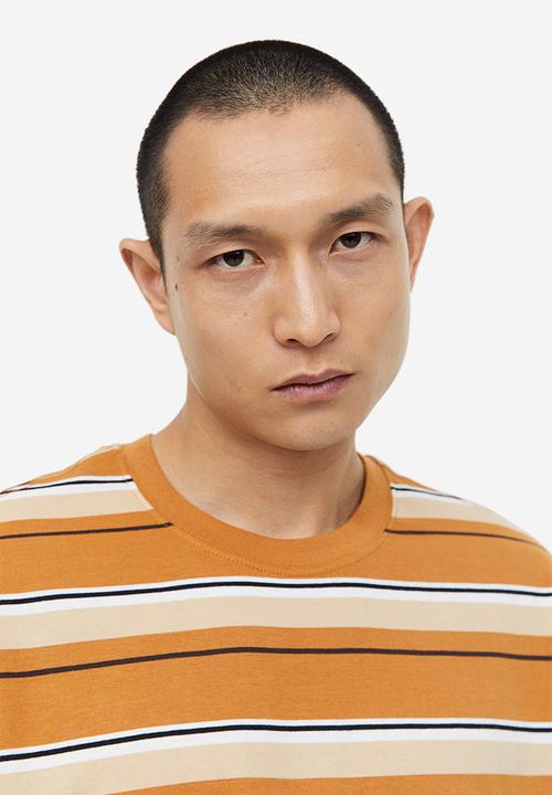 H&M - Relaxed fit cotton T-shirt - dark beige striped