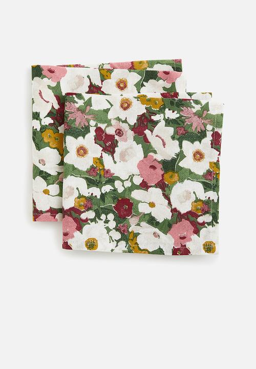 H&M - 2 Pack cotton napkins - green/floral