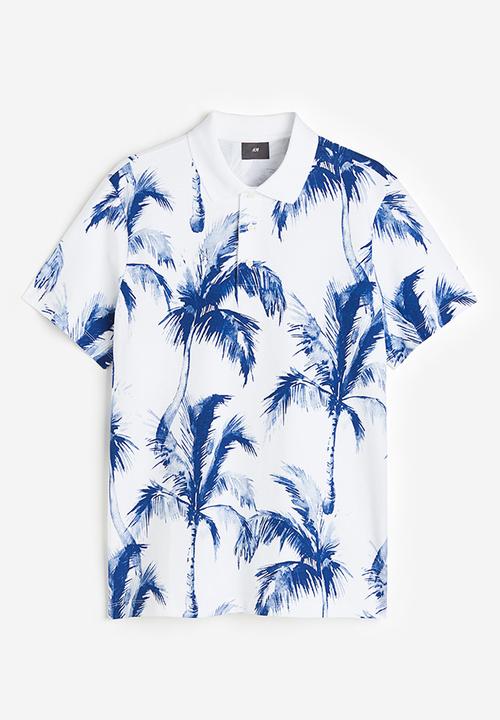 H&M - Regular fit printed polo shirt - white palm trees