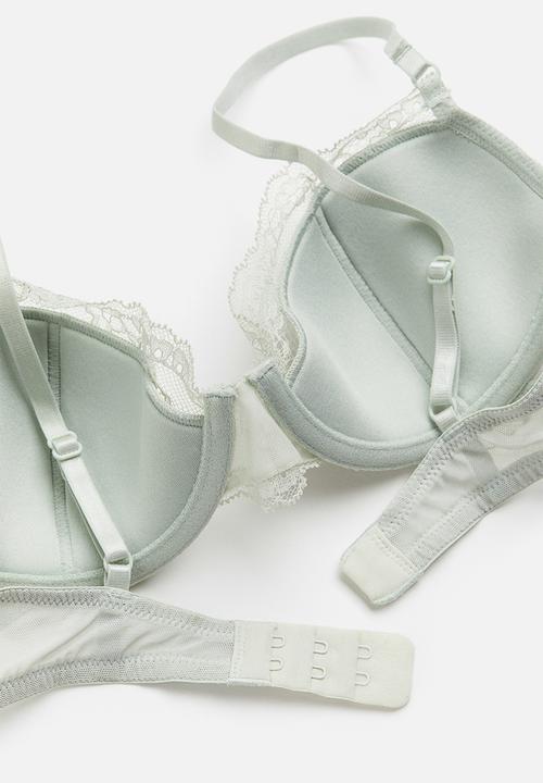 H&M - Padded underwired lace bra - light sage green