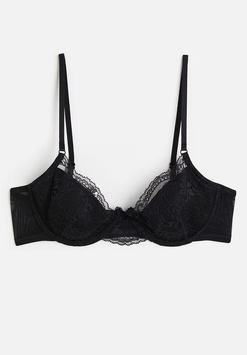 H&M - Padded underwired lace bra - black