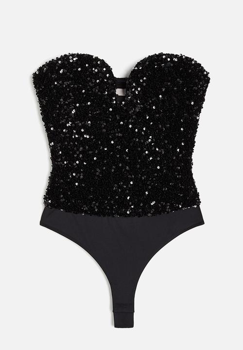 H&M - Sequined thong body - black