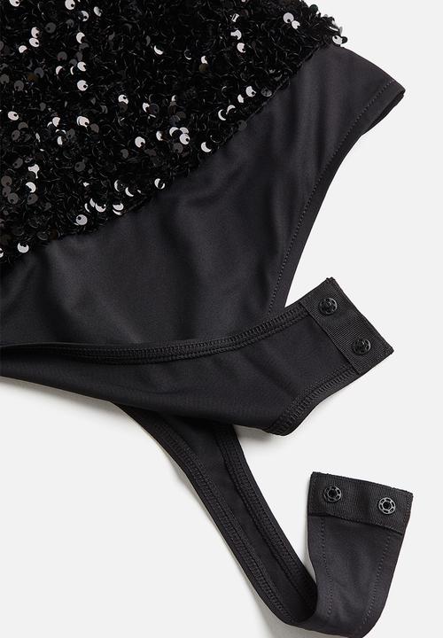 H&M - Sequined thong body - black