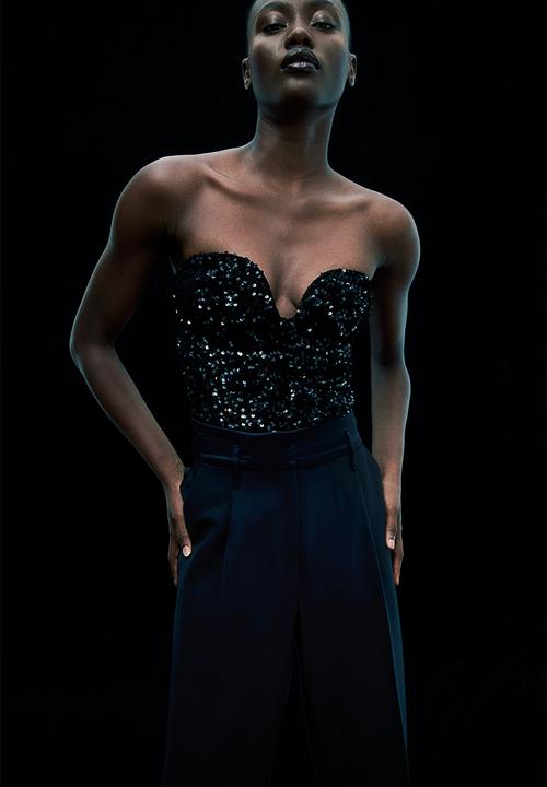 H&M - Sequined thong body - black
