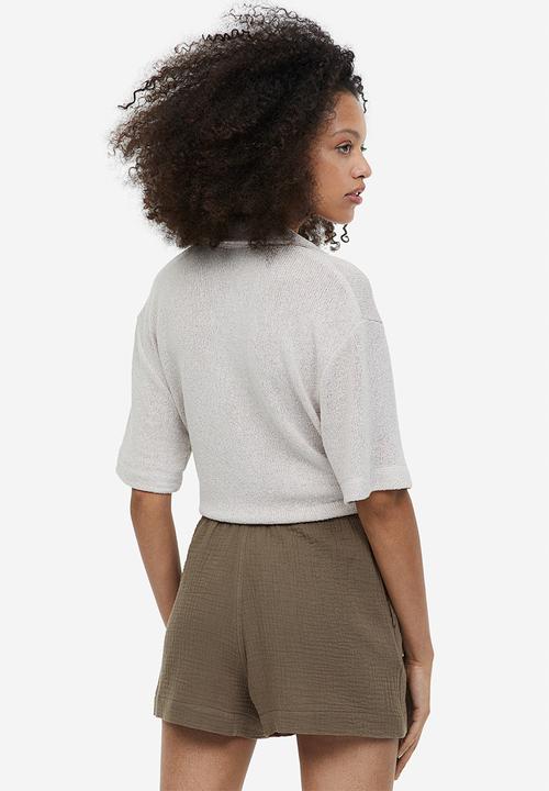 H&M - Crinkled cotton shorts - dark mole 