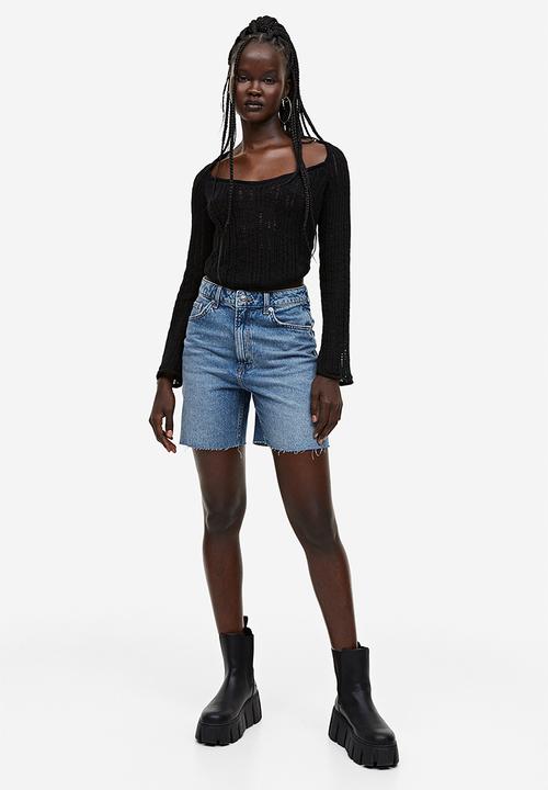 H&M - High waist bermuda shorts - light denim blue