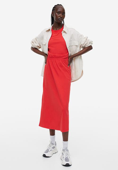 H&M - Smocked-waist jersey dress - red