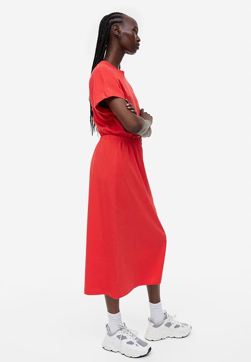 H&M - Smocked-waist jersey dress - red