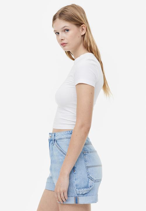 H&M - High-waisted cargo shorts - light denim blue