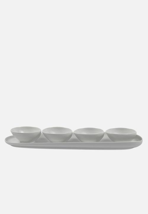 Omada - Irregular Plate with 4 Bowls White