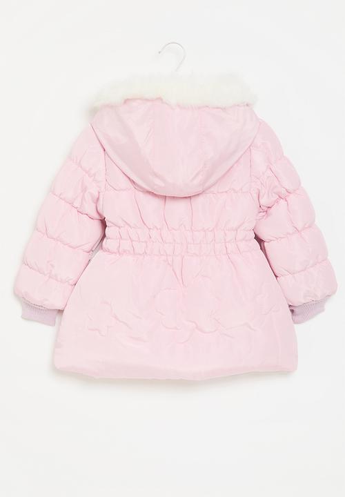 Pop Candy - Faux fur hood puffer jacket - pink