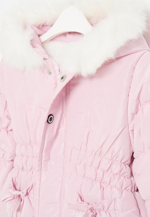 Pop Candy - Faux fur hood puffer jacket - pink