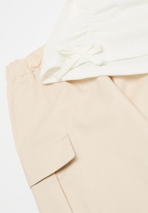 Pop Candy - Top & cargo pants set - white & beige