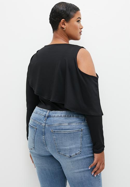 edit - Off the shoulder drapey top plus - black 