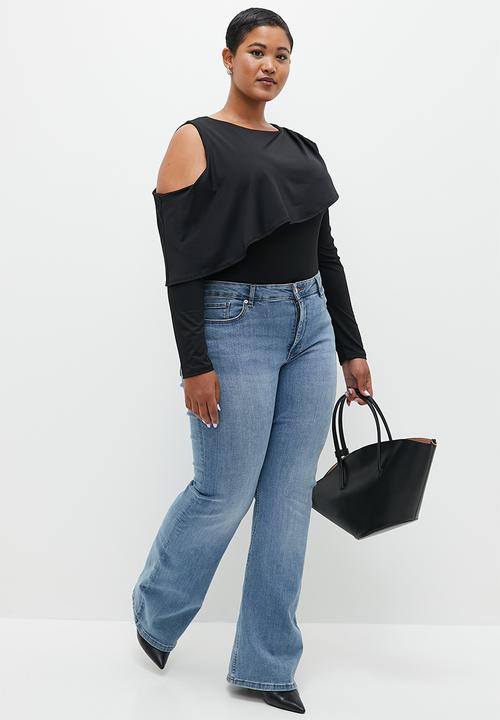 edit - Off the shoulder drapey top plus - black 
