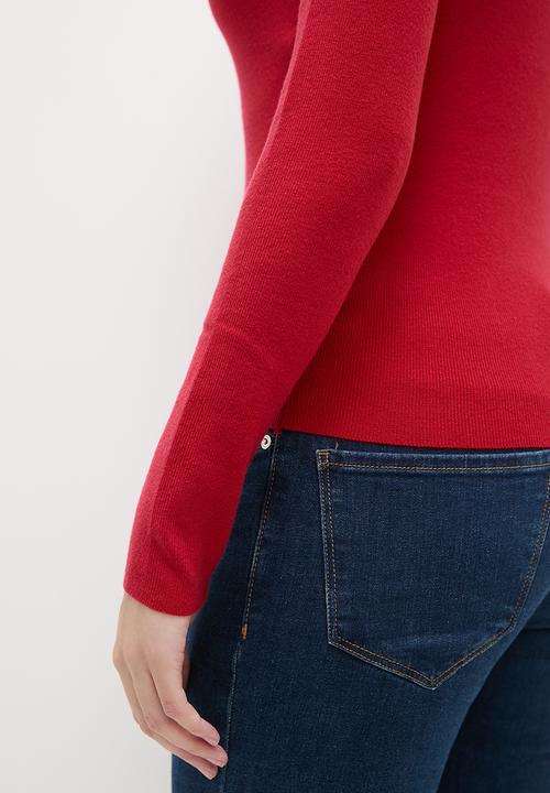 SISSY BOY - Basic Diamante Branded Turtle Neck - Red