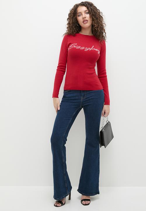 SISSY BOY - Basic Diamante Branded Turtle Neck - Red