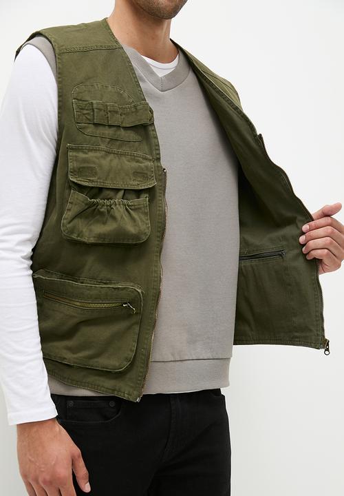 Superbalist - Brent Fashion sleeveless cargo jacket - khaki