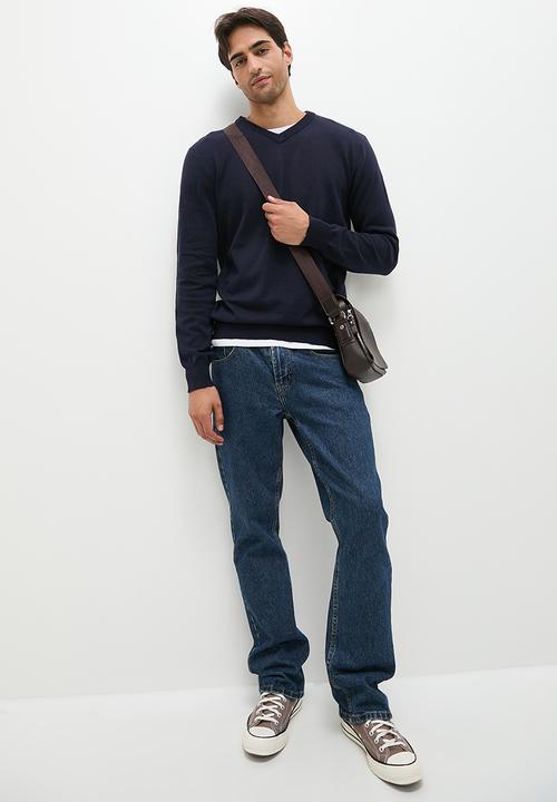 Superbalist - Knit cotton v-neck pullover - navy