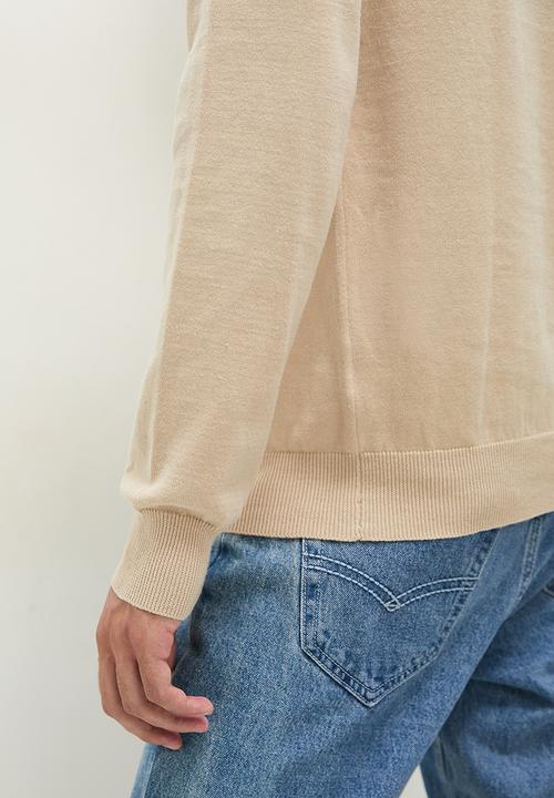 Superbalist - Knit cotton v-neck pullover - stone