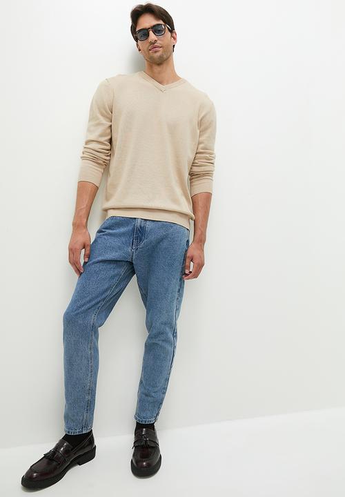Superbalist - Knit cotton v-neck pullover - stone