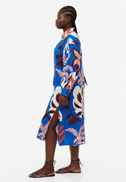 H&M - Collared dress - blue palm trees 