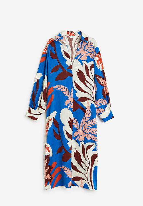 H&M - Collared dress - blue palm trees 