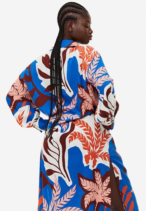 H&M - Collared dress - blue palm trees 
