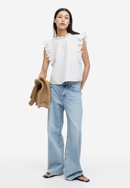 H&M - Broderie anglaise-detail blouse - white