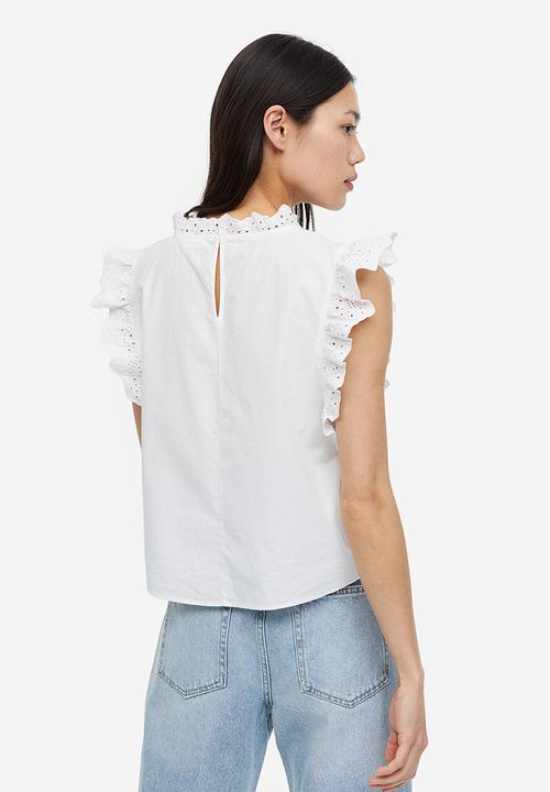 H&M - Broderie anglaise-detail blouse - white