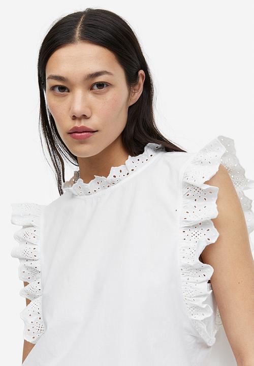 H&M - Broderie anglaise-detail blouse - white