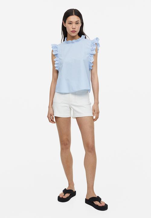 H&M - Broderie anglaise-detail blouse - light blue