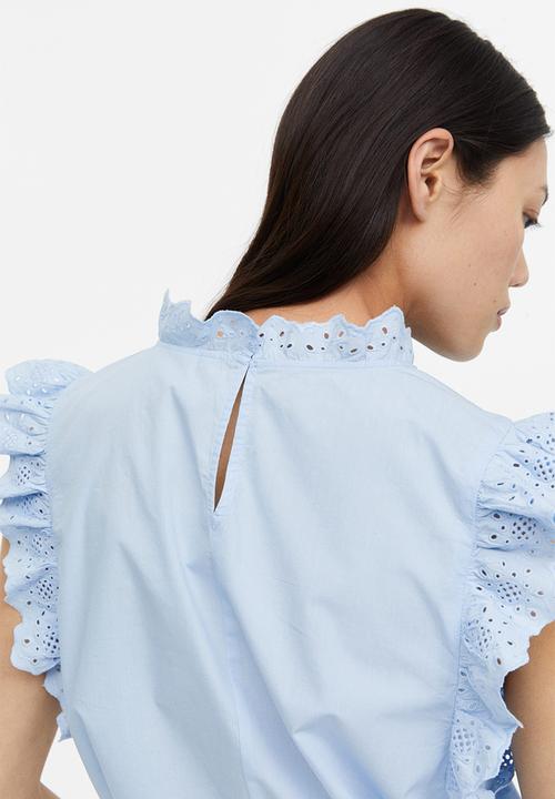 H&M - Broderie anglaise-detail blouse - light blue