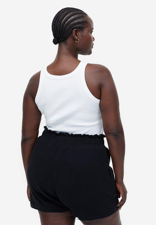 H&M - Crinkled cotton shorts - black