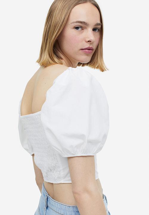 H&M - Puff-sleeved cropped blouse - white