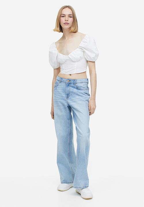 H&M - Puff-sleeved cropped blouse - white