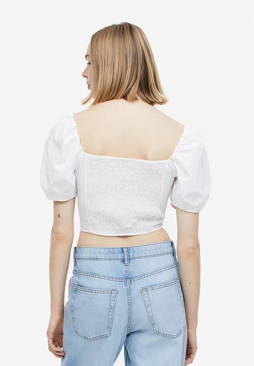 H&M - Puff-sleeved cropped blouse - white