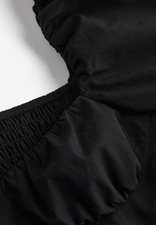 H&M - Puff-sleeved cropped blouse - black