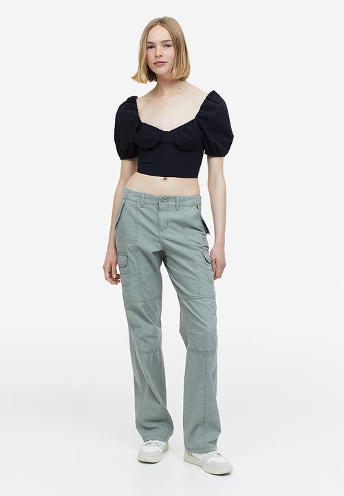 H&M - Puff-sleeved cropped blouse - black