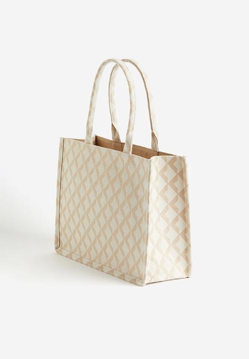 H&M - Jacquard-weave shopper - light beige/patterned