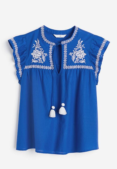 H&M - Embroidered blouse - bright blue 