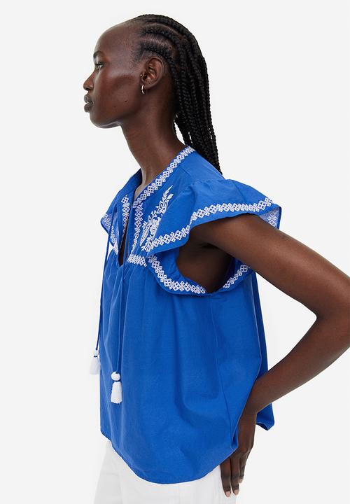 H&M - Embroidered blouse - bright blue 