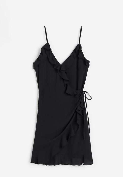 H&M - Flounce-trimmed wrap dress - black