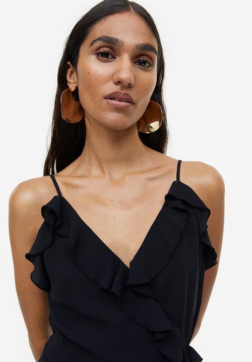 H&M - Flounce-trimmed wrap dress - black