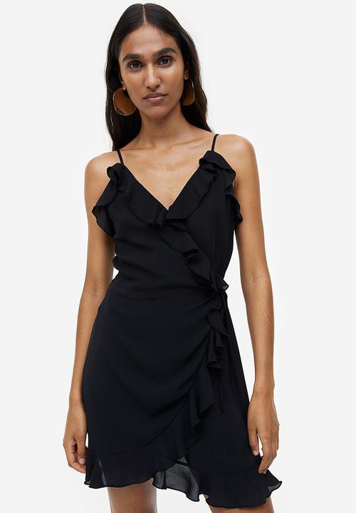 H&M - Flounce-trimmed wrap dress - black