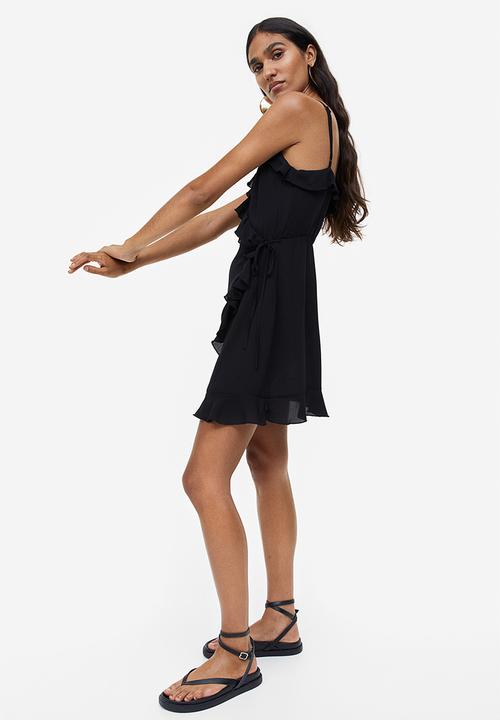 H&M - Flounce-trimmed wrap dress - black