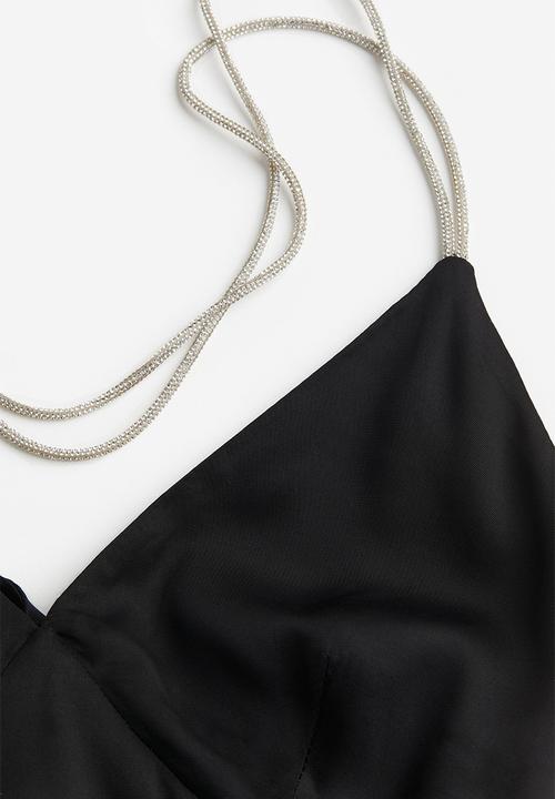 H&M - Rhinestone-strap satin dress - black