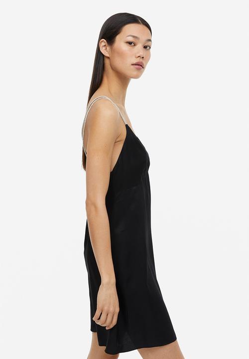 H&M - Rhinestone-strap satin dress - black